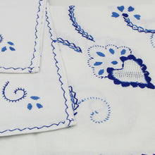 Load image into Gallery viewer, 100% Cotton Blue Hand-embroidered Viana's Made in Portugal Tablecloth
