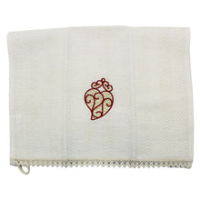 Load image into Gallery viewer, Red Gold Viana Heart Made in Portugal Embroidered Tea Towel with Fringe