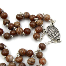 Load image into Gallery viewer, Our Lady of Fatima Handmade Brown Glass Rosary
