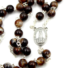 Load image into Gallery viewer, Our Lady of Fatima Handmade Dark Brown Glass Rosary