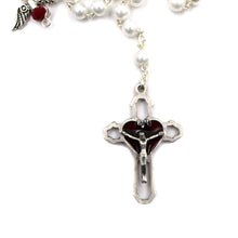 Load image into Gallery viewer, Our Lady of Fatima White Pearl Rosary w/ Angel Wings and Fatima Medal
