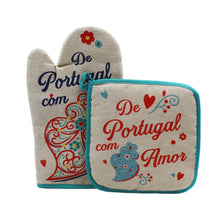 Load image into Gallery viewer, 100% Cotton From Portugal With Love Blue Oven Mitt and Pot Holder