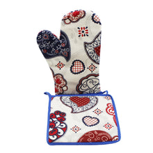 Load image into Gallery viewer, 100% Cotton Viana Hearts Oven Mitt and Pot Holder