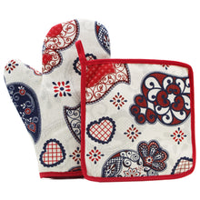 Load image into Gallery viewer, 100% Cotton Viana Hearts Oven Mitt and Pot Holder