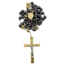 Load image into Gallery viewer, Our Lady of Fatima Dark Grey Beads Rosary with Gold Crucifix