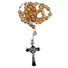 Load image into Gallery viewer, Saint Benedict Clear Honey Shiny Beads Necklace Rosary
