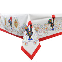 Load image into Gallery viewer, 100% Cotton Red Good Luck Rooster Made in Portugal Tablecloth