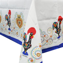 Load image into Gallery viewer, 100% Cotton Blue Good Luck Rooster Made in Portugal Tablecloth