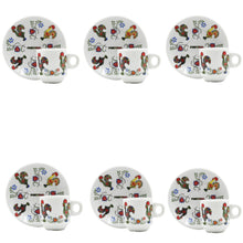 Load image into Gallery viewer, Portugal Themed Rooster Flowers Espresso Cups and Saucers with Gift Box, Set of 6