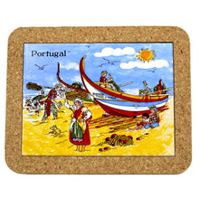 Load image into Gallery viewer, Portuguese Coastline with Traditional Fishermen Themed Natural Cork Trivet - Various Sizes