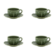 Load image into Gallery viewer, Bordallo Pinheiro Cabbage Tea Cup and Saucers, Set of 4
