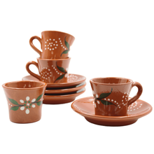 Load image into Gallery viewer, João Vale Hand-Painted Traditional Terracotta Espresso Cup w/ Saucer, Set of 4