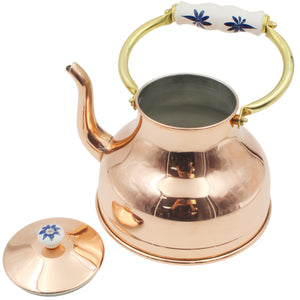 Handcrafted Copper Tea Kettle with Ceramic Handle and Decorative Lid