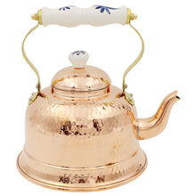 Load image into Gallery viewer, Hand Hammered Copper Tea Kettle with Ceramic Handle and Decorative Lid

