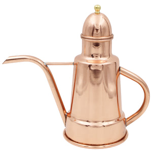 Handcrafted Copper Olive Oil Dispenser with Long Spout and Decorative Top