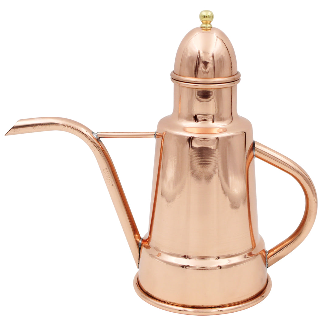 Handcrafted Copper Olive Oil Dispenser with Long Spout and Decorative Top