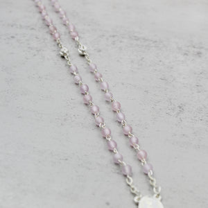 Our Lady of Fatima Rosary with Light Pink Beads and Case