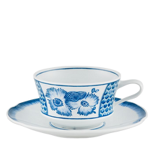 Load image into Gallery viewer, Vista Alegre Coralina Blue Tea Cup and Saucer, Set of 4
