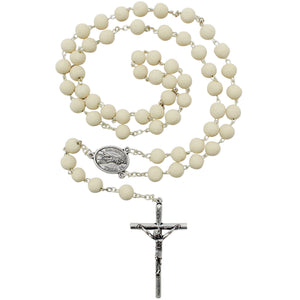 Our Lady of Fatima Rosary – Jasmine Scented 7mm Beads with Silver Tone Crucifix and Fatima Medallion