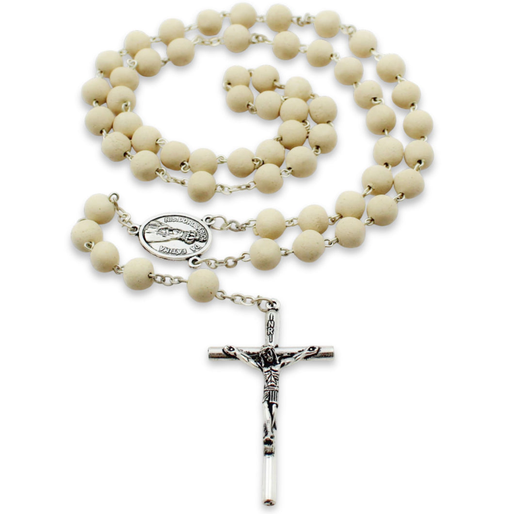 Our Lady of Fatima Rosary – Jasmine Scented 7mm Beads with Silver Tone Crucifix and Fatima Medallion