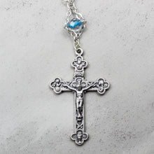 Load image into Gallery viewer, Our Lady of Fatima Rosary with Clear &amp; Blue Beads, Medallion, and Case
