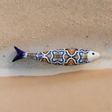Load image into Gallery viewer, Blue and Orange Tile Azulejo Decorative Ceramic Portuguese Sardine, Small
