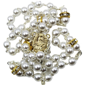 Our Lady of Fatima Elegant White Pearl Gold Rosary