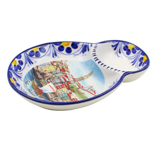 Hand-Painted Ceramic Olive Dish with Pit Holder – Porto, Portugal Design