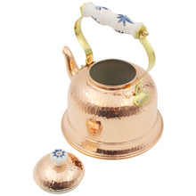 Load image into Gallery viewer, Hand Hammered Copper Tea Kettle with Ceramic Handle and Decorative Lid
