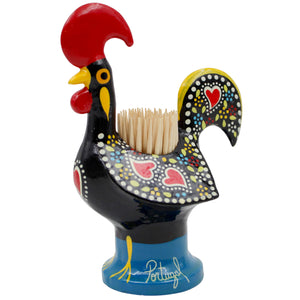Traditional Hand-Painted Portuguese Good Luck Rooster Metal Toothpick Holder, 5"