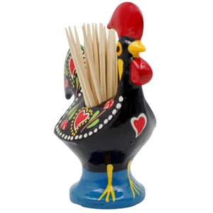 Traditional Hand-Painted Portuguese Good Luck Rooster Metal Toothpick Holder, 3.25"