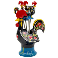 Load image into Gallery viewer, Traditional Hand-Painted Portuguese Good Luck Rooster with Appetizer Tapas Forks
