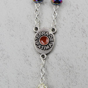 Our Lady of Fatima Rosary with Iridescent Glass Beads and Case