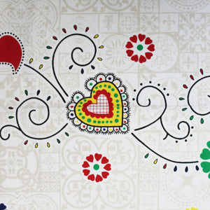100% Cotton Beige Portuguese Good Luck Rooster Hearts Made in Portugal Tablecloth