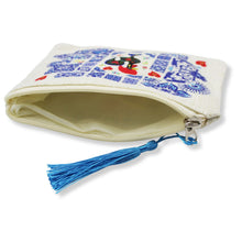 Load image into Gallery viewer, Portuguese Burlap Pouch with Barcelos Rooster &amp; Azulejo Tile Design with Blue Tassel
