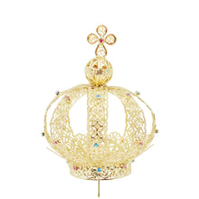 Load image into Gallery viewer, Our Lady of Fatima Gold Tone Metal Filigree Crown with Gem Accents for Religious Statues
