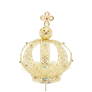 Our Lady of Fatima Gold Tone Metal Filigree Crown with Gem Accents for Religious Statues