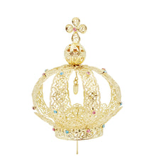 Load image into Gallery viewer, Our Lady of Fatima Gold Tone Metal Filigree Crown with Gem Accents for Religious Statues
