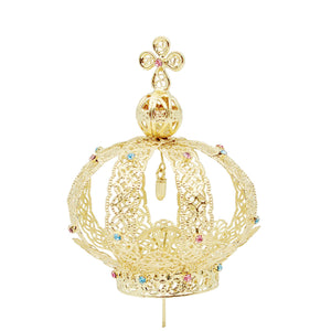 Our Lady of Fatima Gold Tone Metal Filigree Crown with Gem Accents for Religious Statues