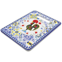 Load image into Gallery viewer, Portuguese Azulejo Blue Tile Ceramic Serving Tray with Rooster Design, Cork-Lined Pot Holder
