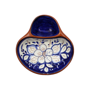 Hand-painted Portuguese Pottery Clay Terracotta Mini Blue Floral Olive Dish