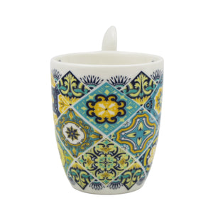 Portuguese Blue & Yellow Azulejo - Ceramic Espresso Cup with Spoon Set