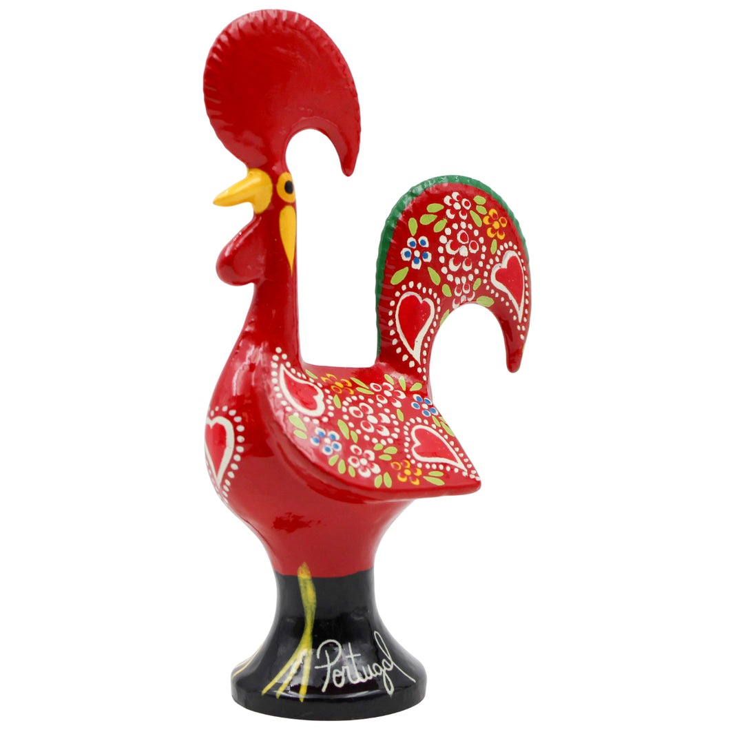 Traditional Hand-Painted Portuguese Good Luck Rooster Metal Figurine, 5.5