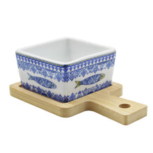 Load image into Gallery viewer, Portuguese Azulejo Style Sauce &amp; Snack Dish with Wooden Serving Tray, Sardine
