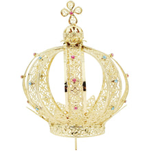 Load image into Gallery viewer, Our Lady of Fatima Gold Tone Metal Filigree Crown with Gem Accents for Religious Statues
