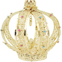 Load image into Gallery viewer, Our Lady of Fatima Gold Tone Metal Filigree Crown with Gem Accents for Religious Statues
