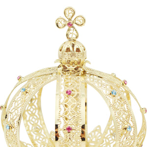 Our Lady of Fatima Gold Tone Metal Filigree Crown with Gem Accents for Religious Statues