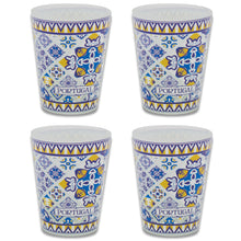 Load image into Gallery viewer, Portuguese Azulejo Pattern Glass Shot Glasses Set, Blue and Yellow - Set of 4
