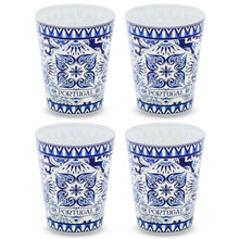 Load image into Gallery viewer, Set of 4 Portuguese Shot Glasses – Blue &amp; White Azulejo Tile Design
