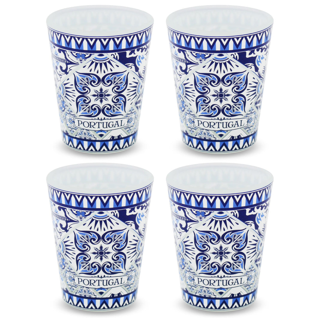 Set of 4 Portuguese Shot Glasses – Blue & White Azulejo Tile Design